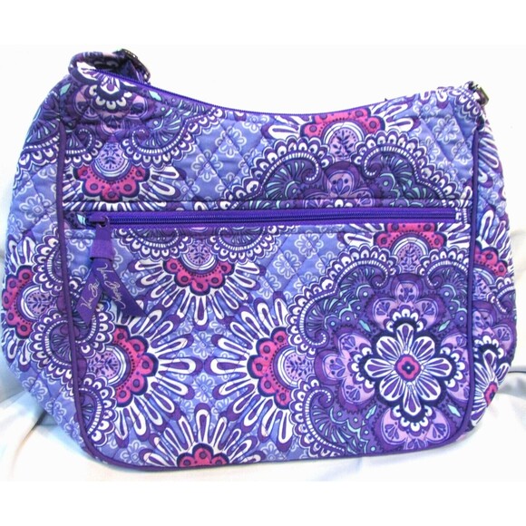 Vera Bradley Shoulder Bag VBE18 Purple Floral Adjustable Foldable Base - Picture 6 of 12